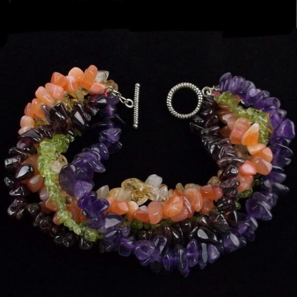 New Designer Sterling Silver Amethyst Peridot Bracelet 9" w/ matching Earrings